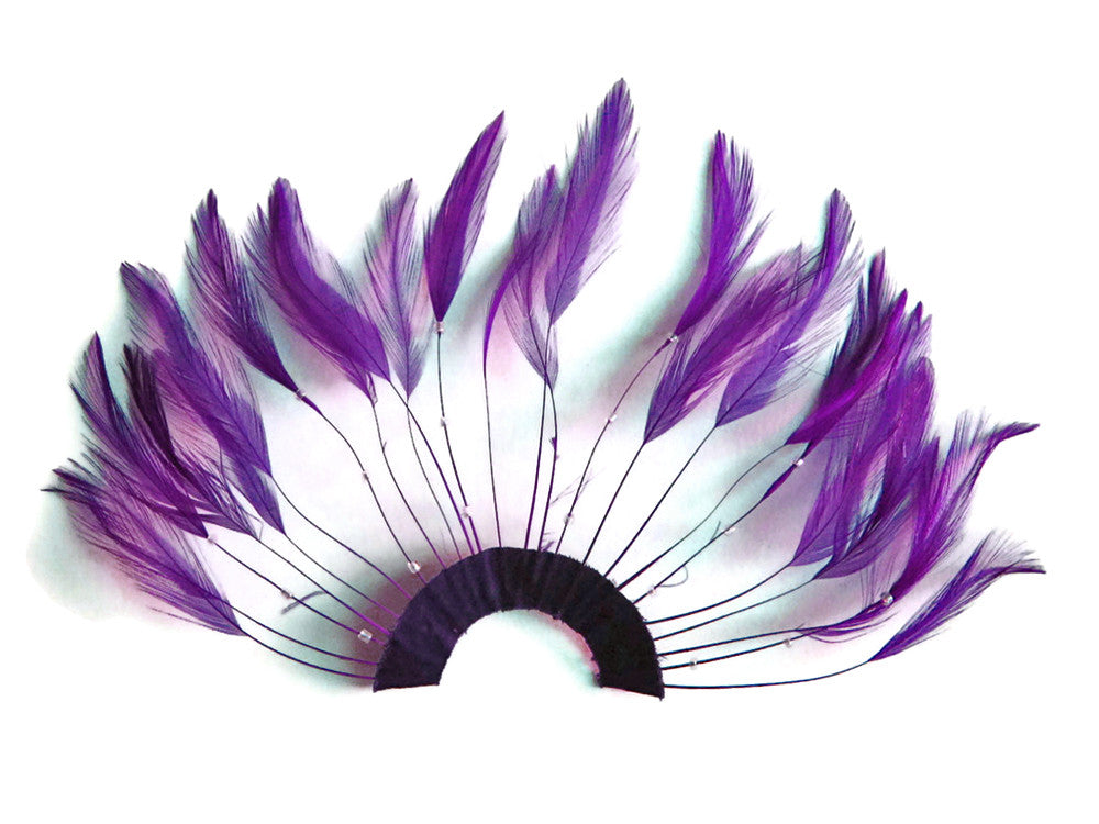 1 Piece - Purple Half Beaded Pinwheel Stripped Rooster Hackle Feather Pads