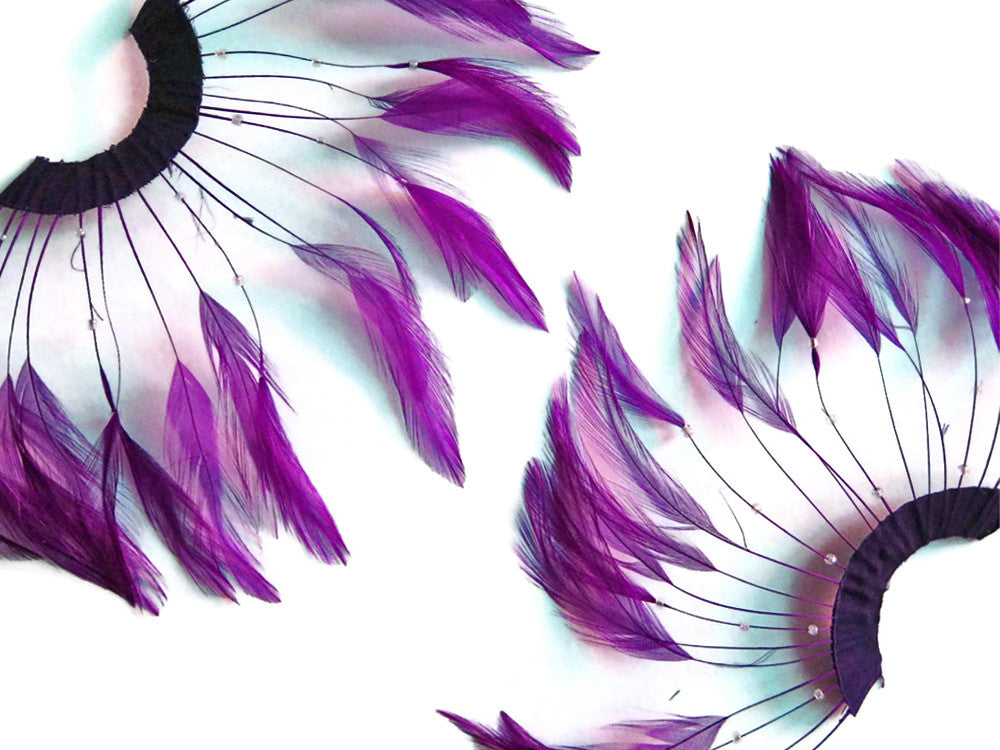 1 Piece - Purple Half Beaded Pinwheel Stripped Rooster Hackle Feather Pads