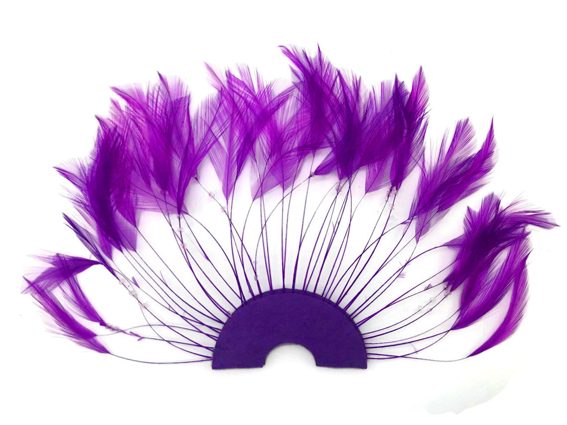 1 Piece - Purple Half Beaded Pinwheel Stripped Rooster Hackle Feather Pads