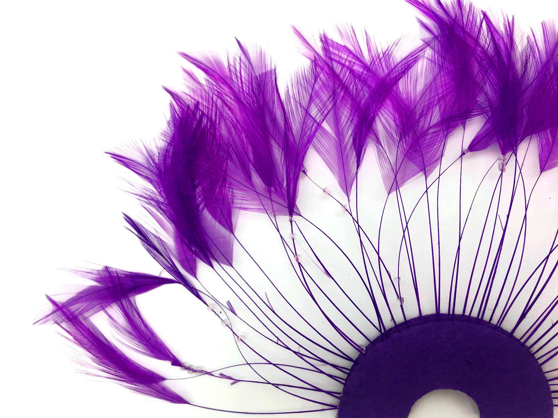 1 Piece - Purple Half Beaded Pinwheel Stripped Rooster Hackle Feather Pads