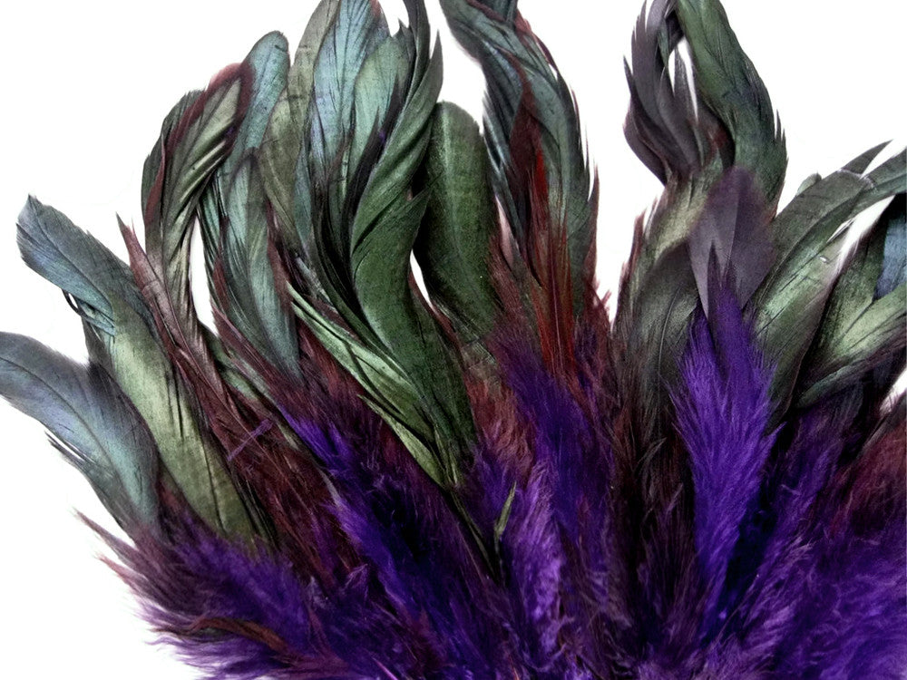 4 Inch Strip - Purple Dyed Half Bronze Strung Rooster Schlappen Feathers