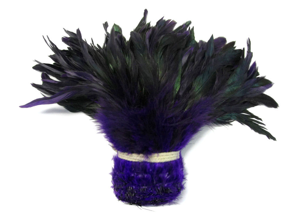 4 Inch Strip - Purple Dyed Half Bronze Strung Rooster Schlappen Feathers