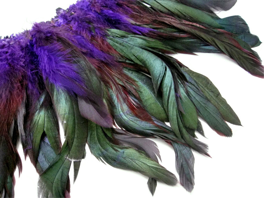 4 Inch Strip - Purple Dyed Half Bronze Strung Rooster Schlappen Feathers