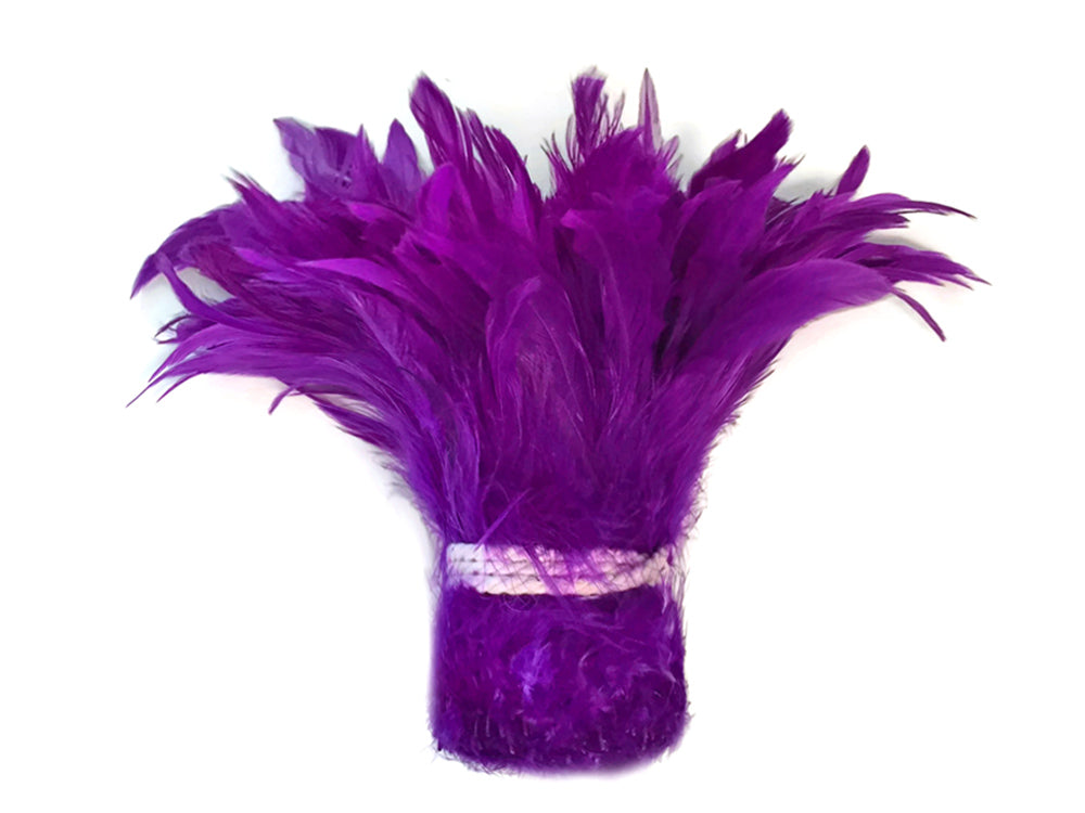 4 Inch Strip - Purple Bleached & Dyed Strung Rooster Schlappen Feathers