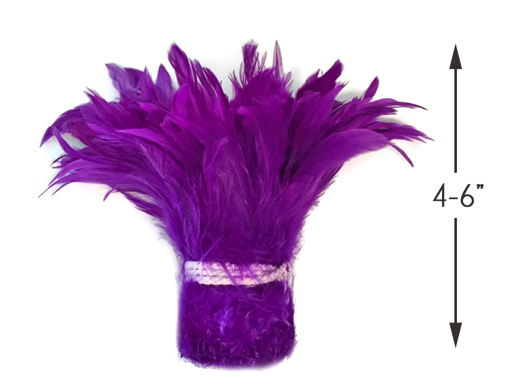 4 Inch Strip - Purple Bleached & Dyed Strung Rooster Schlappen Feathers