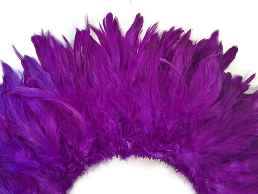 4 Inch Strip - Purple Bleached & Dyed Strung Rooster Schlappen Feathers