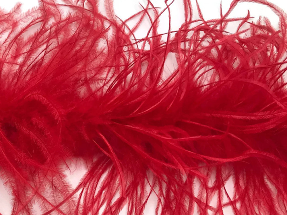 2 Yards - Red 2 Ply Ostrich Medium Weight Fluffy Feather Boa