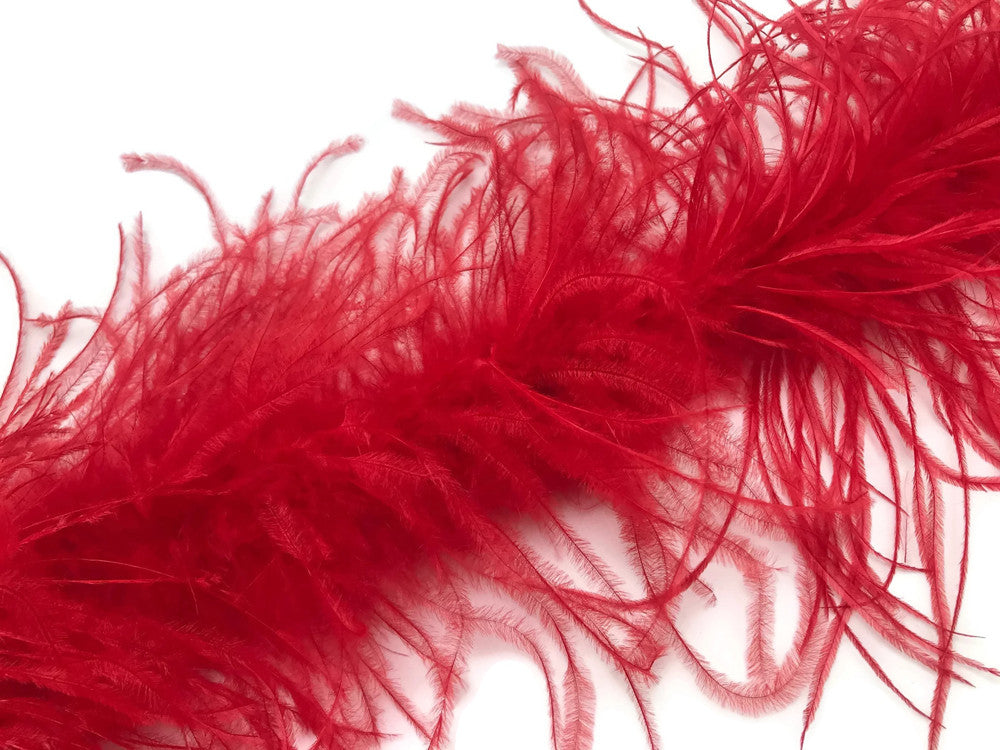 2 Yards - Red 2 Ply Ostrich Medium Weight Fluffy Feather Boa