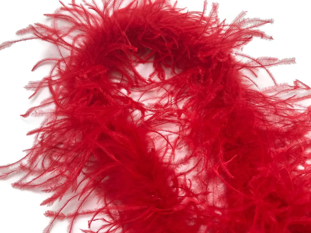 2 Yards - Red 2 Ply Ostrich Medium Weight Fluffy Feather Boa