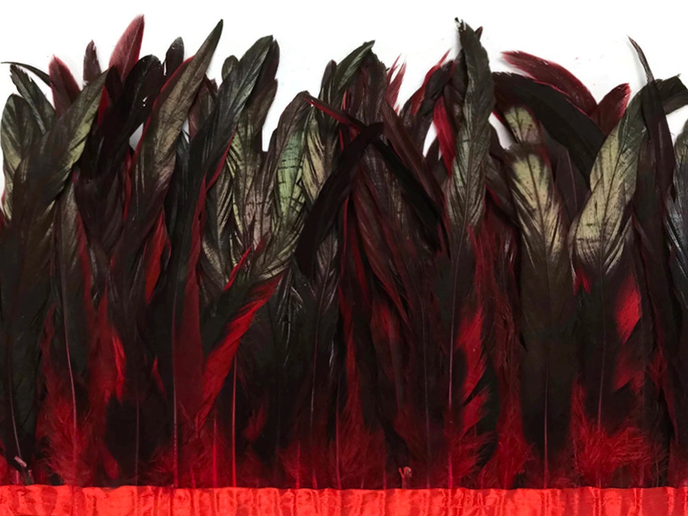 1 Yard - 10-12" Red Dyed Over Natural Coque Tails Long Feather Trim (Bulk)