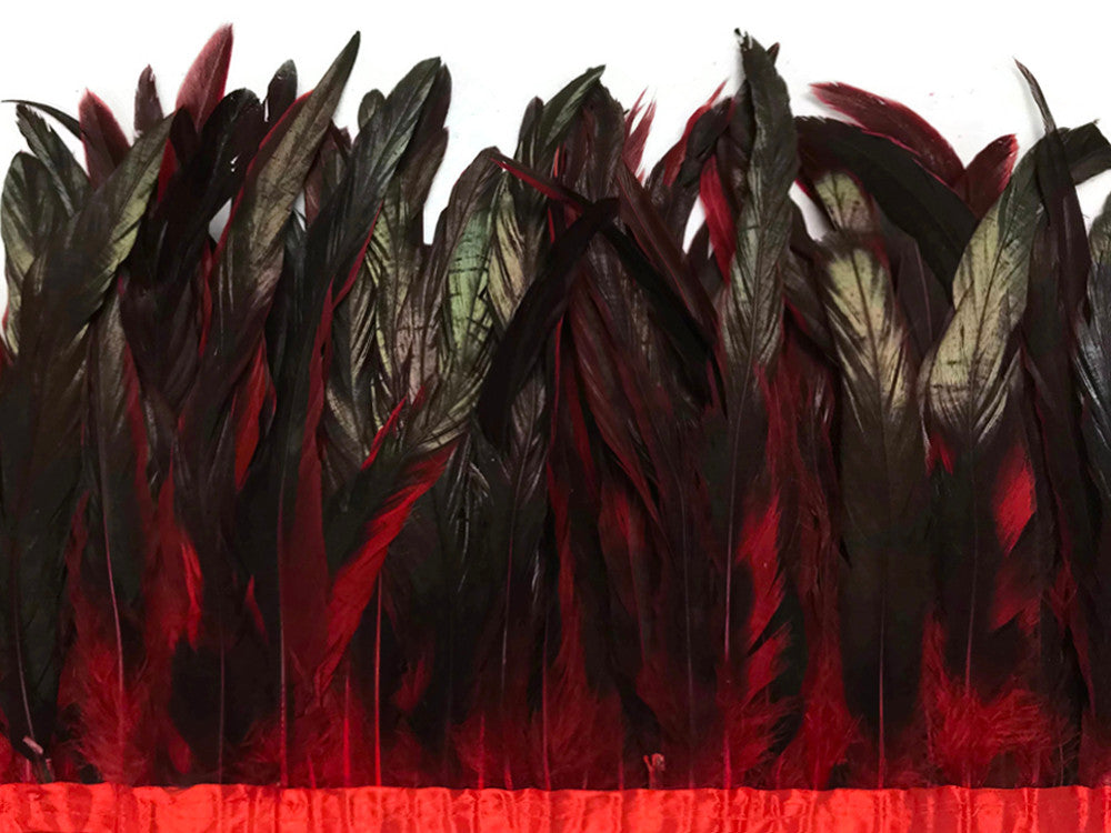 1 Yard - 10-12" Red Dyed Over Natural Coque Tails Long Feather Trim (Bulk)