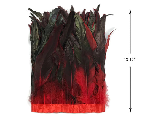 1 Yard - 10-12" Red Dyed Over Natural Coque Tails Long Feather Trim (Bulk)