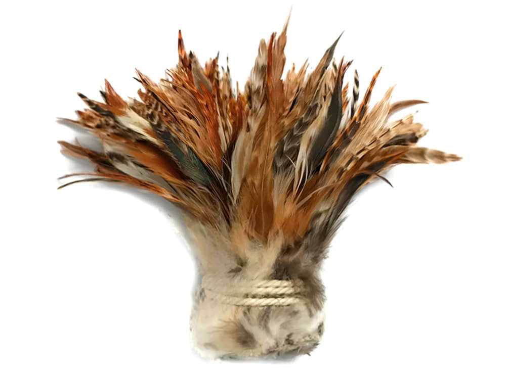 1 Yard - 6-7" Natural Red Chinchilla Strung Chinese Rooster Saddle Wholesale Feathers (Bulk)