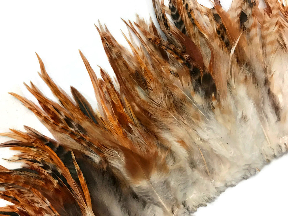 1 Yard - 6-7" Natural Red Chinchilla Strung Chinese Rooster Saddle Wholesale Feathers (Bulk)