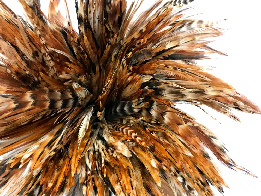 1 Yard - 6-7" Natural Red Chinchilla Strung Chinese Rooster Saddle Wholesale Feathers (Bulk)