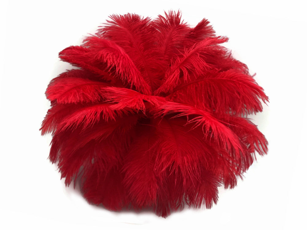 10 Pieces - 11-13" Red Bleached & Dyed Ostrich Drabs Body Feathers