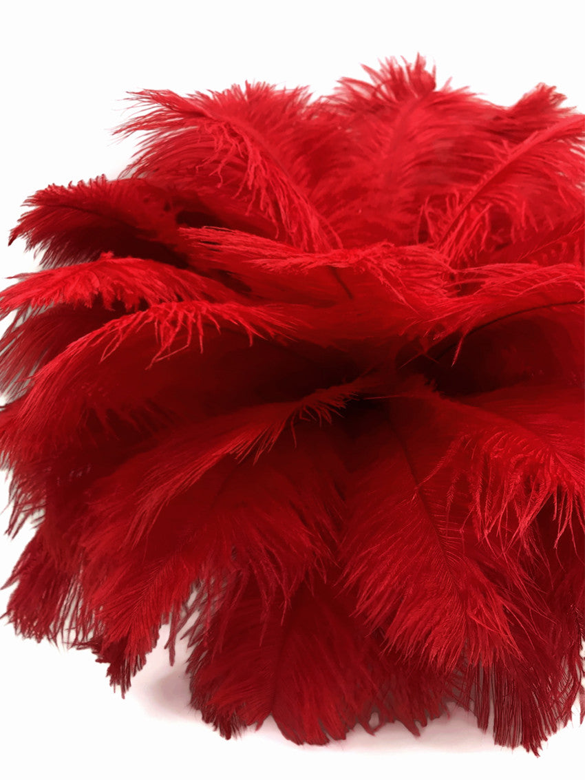 10 Pieces - 11-13" Red Bleached & Dyed Ostrich Drabs Body Feathers