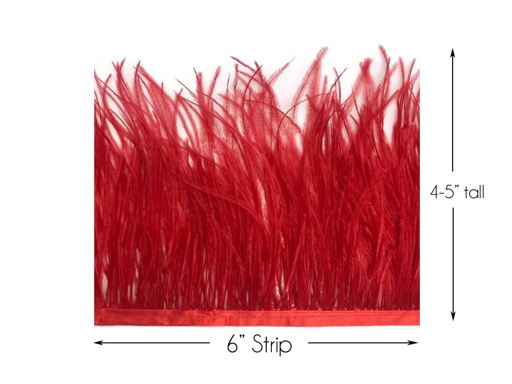 6 Inch Strip - Red Ostrich Fringe Trim Feather