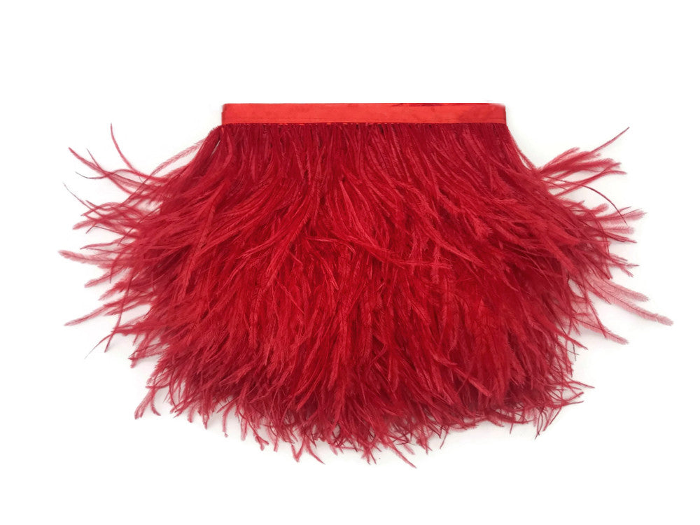 6 Inch Strip - Red Ostrich Fringe Trim Feather