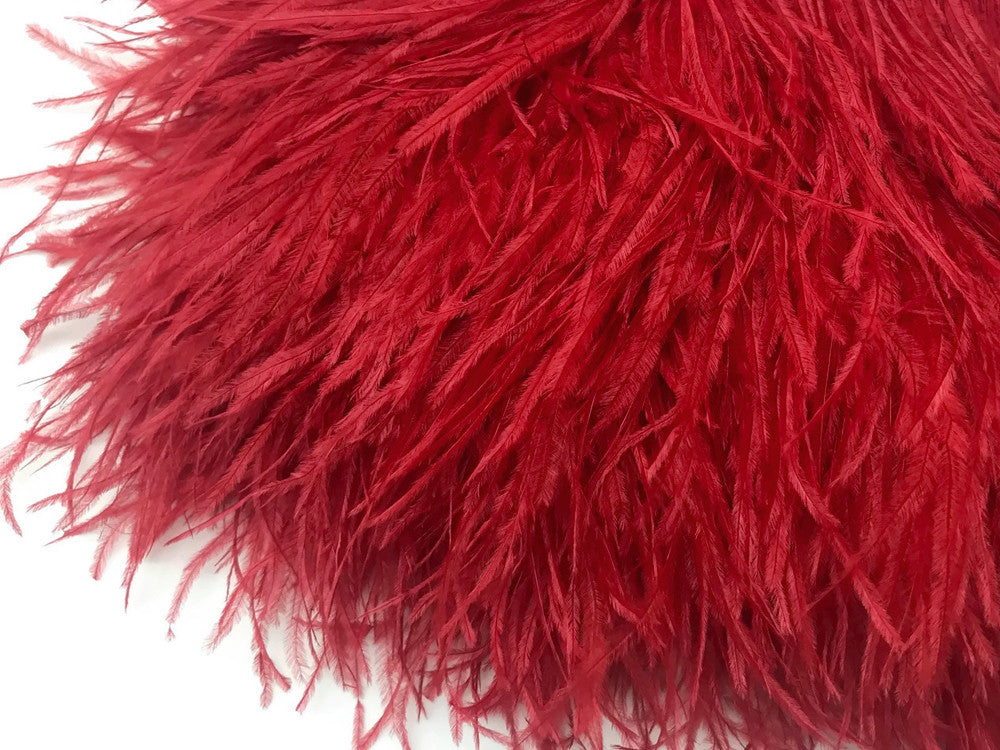 6 Inch Strip - Red Ostrich Fringe Trim Feather