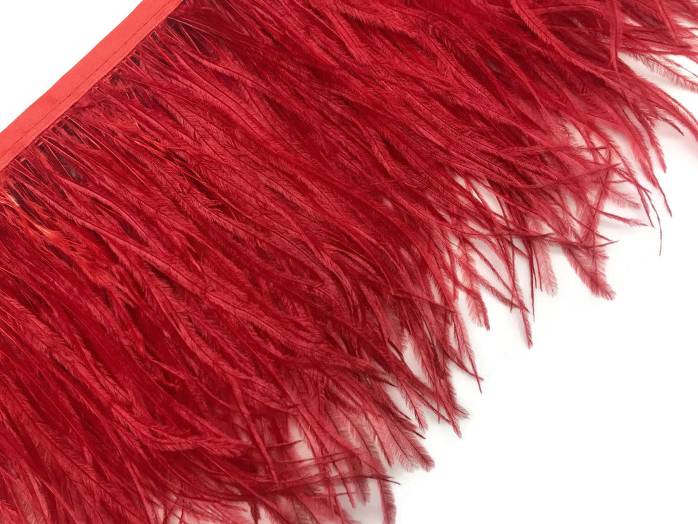 6 Inch Strip - Red Ostrich Fringe Trim Feather