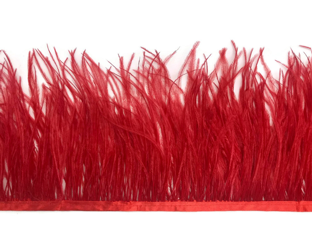 6 Inch Strip - Red Ostrich Fringe Trim Feather