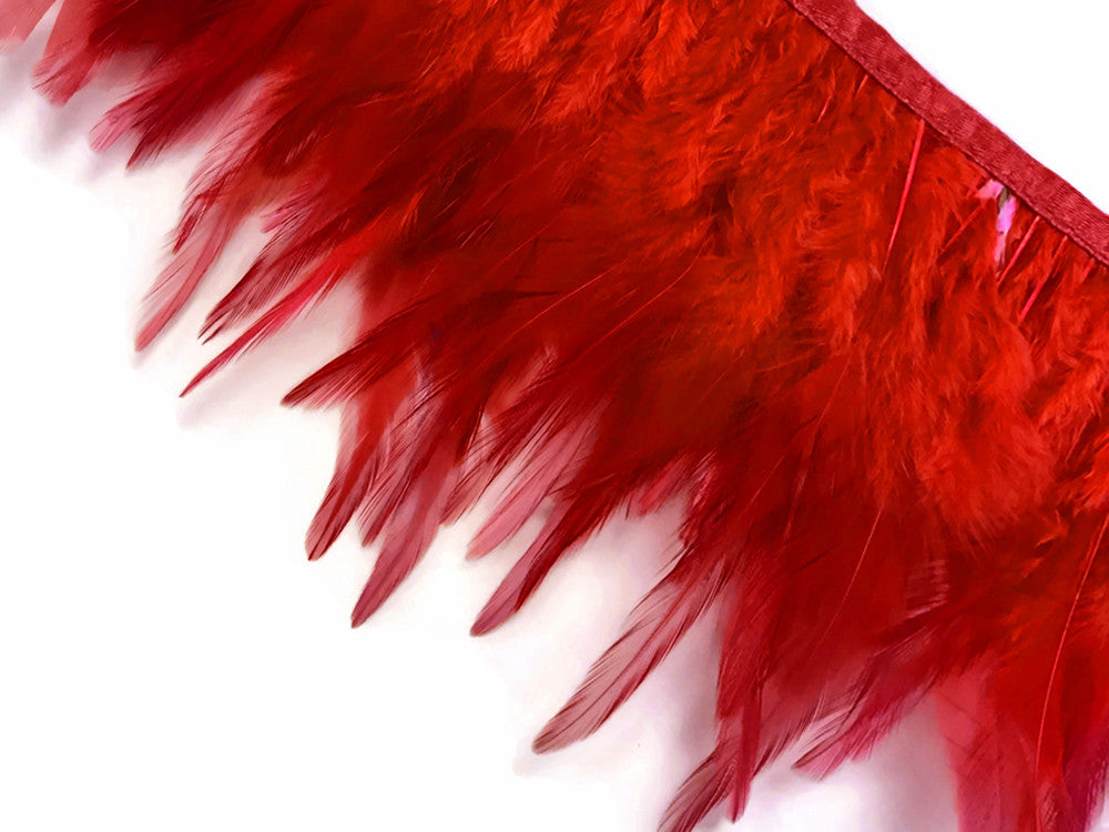 1 Yard - Red Rooster Neck Hackle Saddle Feather Wholesale Trim