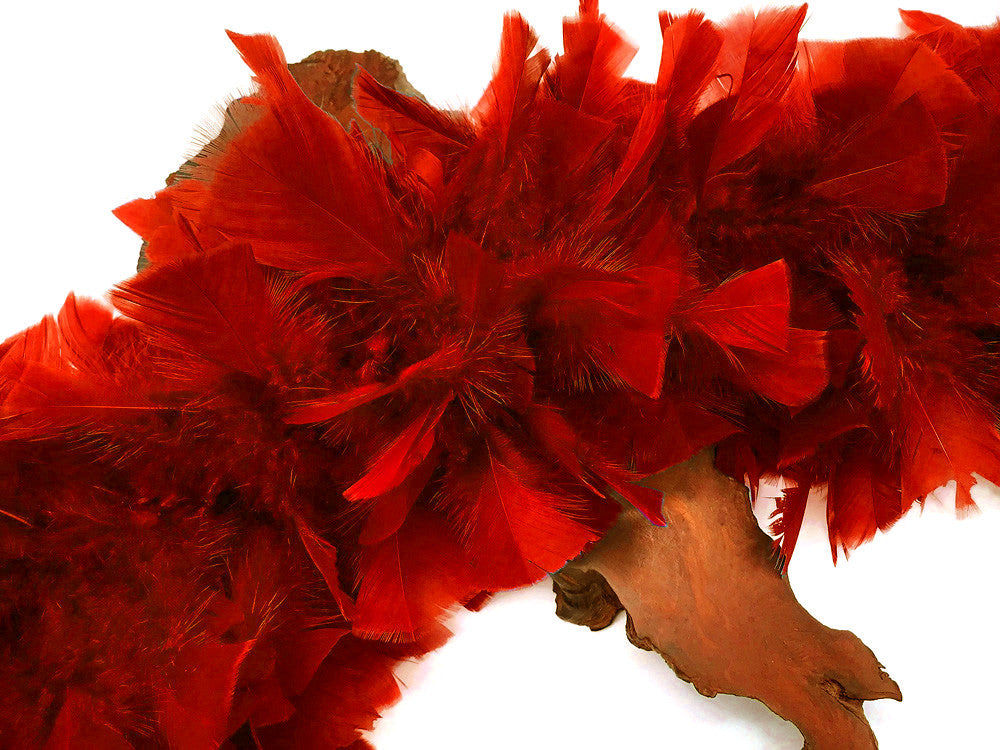 2 Yards - Red Heavy Weight Turkey Flat Feather Boa, 150 Gram