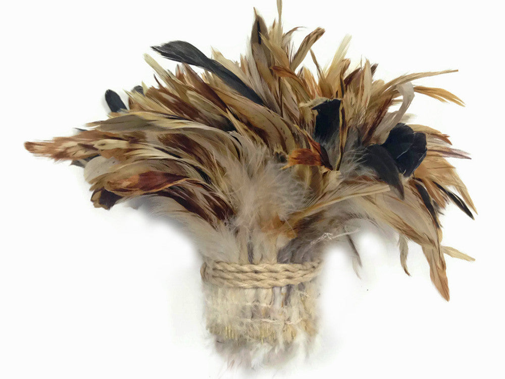 4 Inch Strip - Natural Cream & Red Strung Rooster Schlappen Feathers