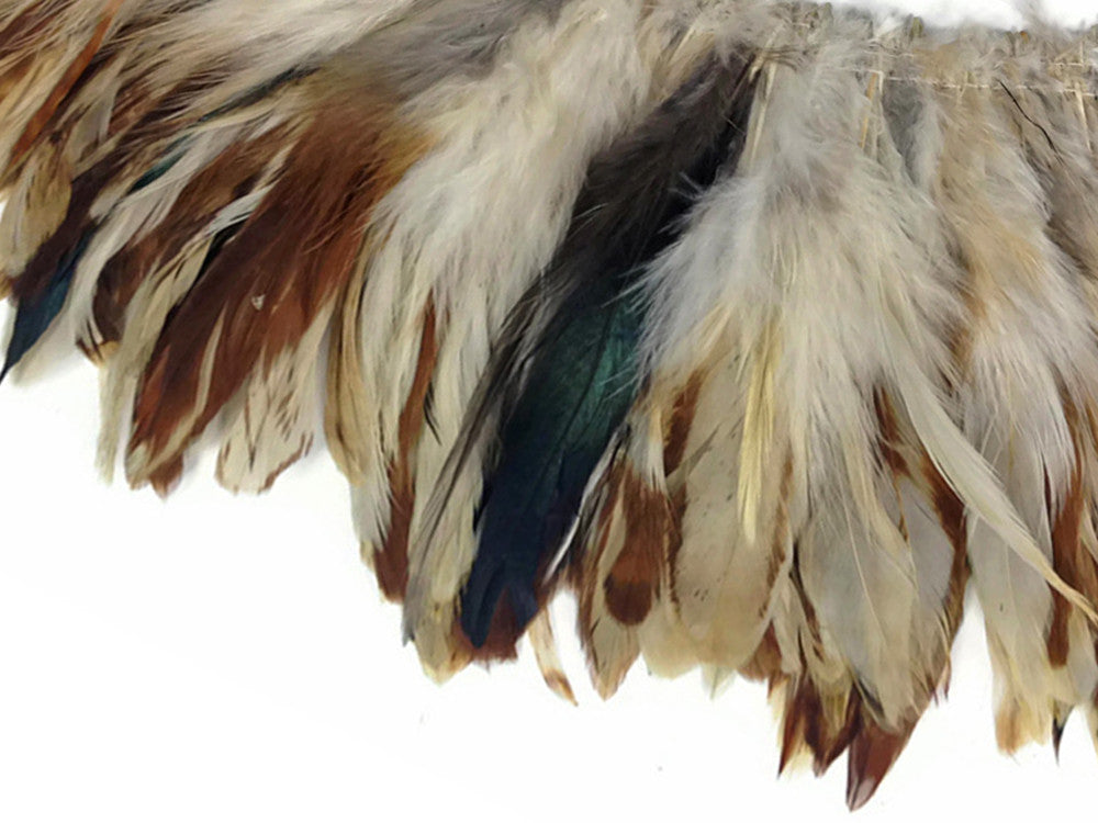 4 Inch Strip - Natural Cream & Red Strung Rooster Schlappen Feathers