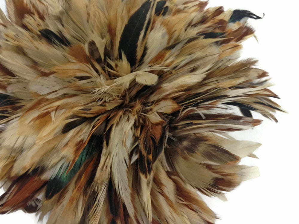 4 Inch Strip - Natural Cream & Red Strung Rooster Schlappen Feathers