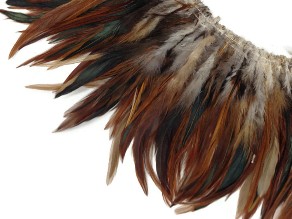 4 Inch Strip - 3-4" Natural Furnace Red Badger Strung Chinese Rooster Saddle Feathers