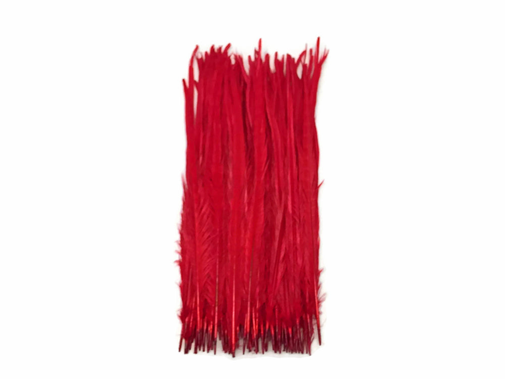 50 Pieces - 18-22" Red Bleached & Dyed Long Ringneck Pheasant Tail Wholesale Feathers (Bulk)