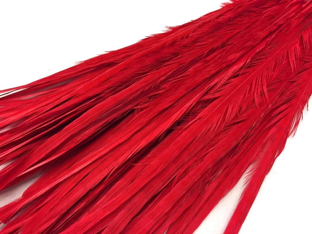 50 Pieces - 18-22" Red Bleached & Dyed Long Ringneck Pheasant Tail Wholesale Feathers (Bulk)