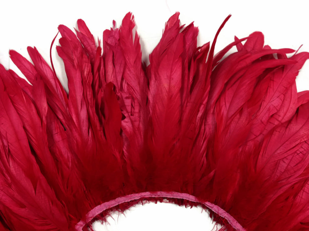 2.5  Inch Strip -  8-10" Red Strung Natural Bleach & Dyed Coque Tails Feathers