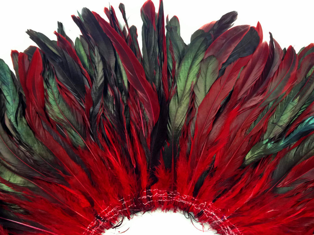1/2 Yard - 8-10" Red Half Bronze Natural Dyed Coque Tail Strung Wholesale Feathers (Bulk)