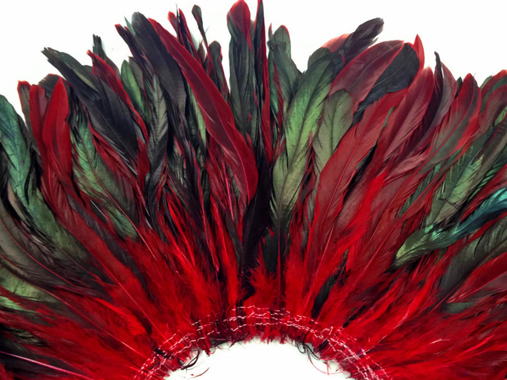 1/2 Yard - Red Half Bronze Natural Dyed Coque Tail Strung Wholesale Feathers (Bulk)