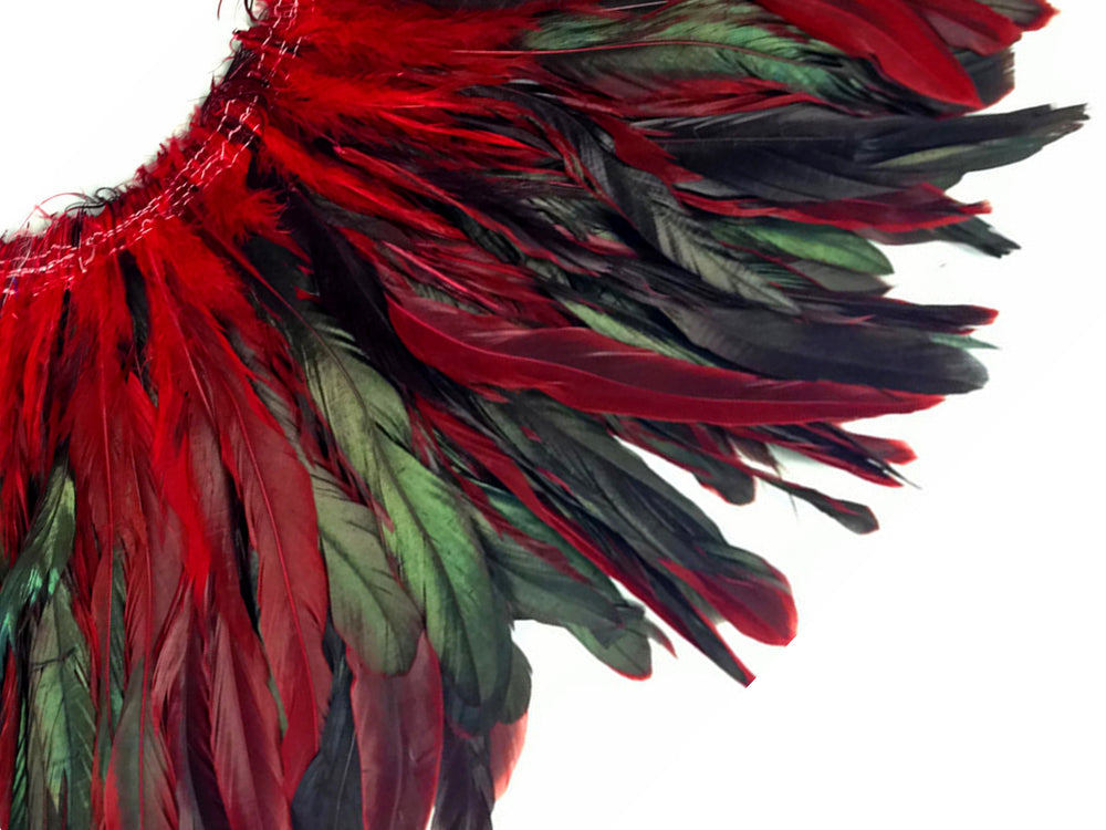 2.5  Inch Strip -  8-10" Red Half Bronze Natural Dyed Coque Tail Strung Feathers