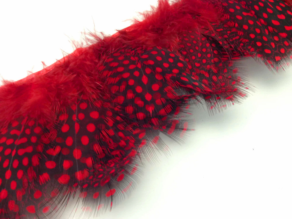 1 Yard - Red Guinea Hen Plumage Feather Trim