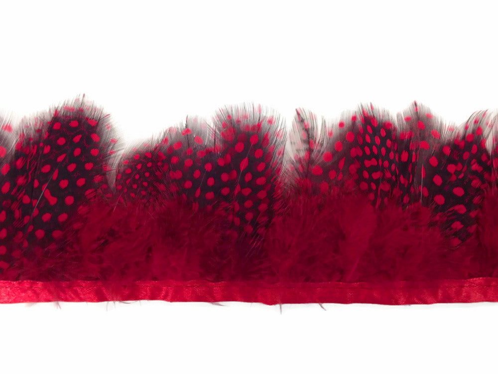 1 Yard - Red Guinea Hen Plumage Feather Trim