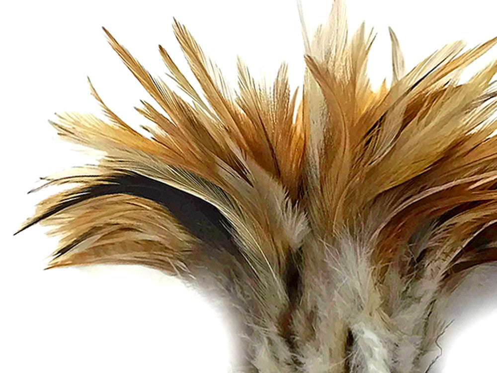 4 Inch Strip - 4-6" Natural Red Mix Strung Chinese Rooster Saddle Feathers