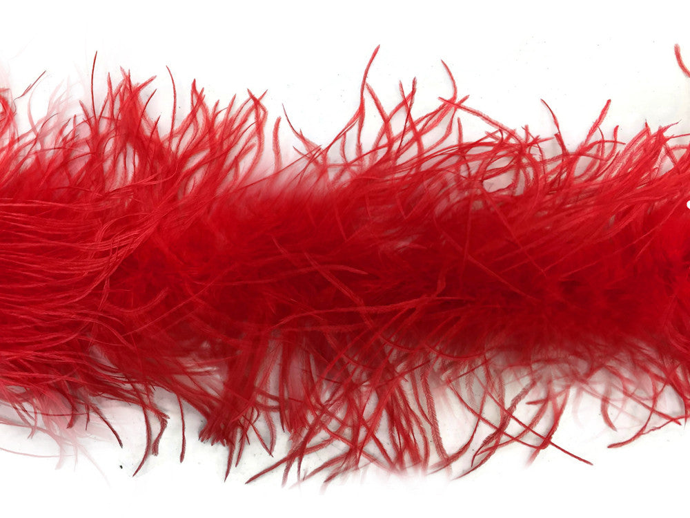 2 Yards - Red 2 Ply Ostrich Medium Weight Fluffy Feather Boa