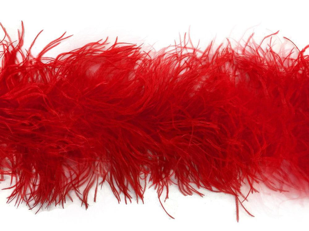 2 Yards - Red 3 Ply Ostrich Medium Weight Fluffy Feather Boa