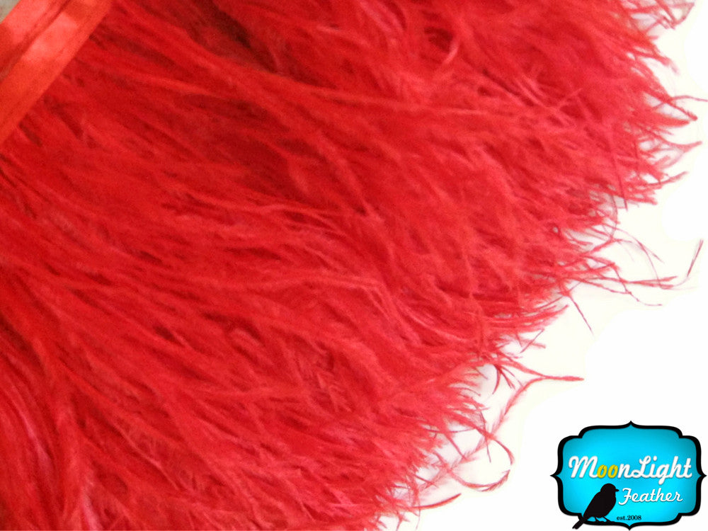 Red Ostrich Feathers, 10 Yards - Fiery Red Ombre discount Ostrich Fringe Trim Wholesale Feather (Bulk) : 4509