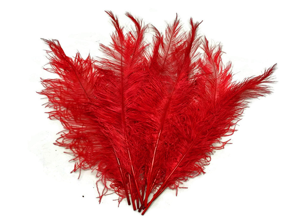 10 Pieces - 20-28" Red Ostrich Spads Large Wing Feathers