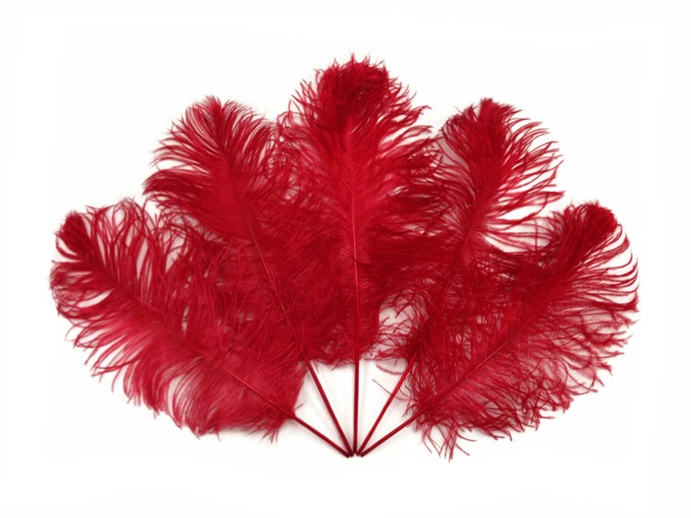 10 Pieces -  12-16" Red Dyed Ostrich Tail Fancy Feathers