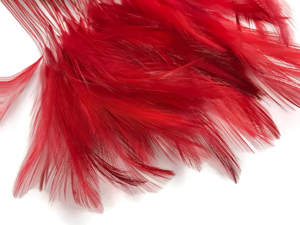 1 Yard - Red Stripped Rooster Neck Hackle Eyelash Wholesale Feather Trim (Bulk)