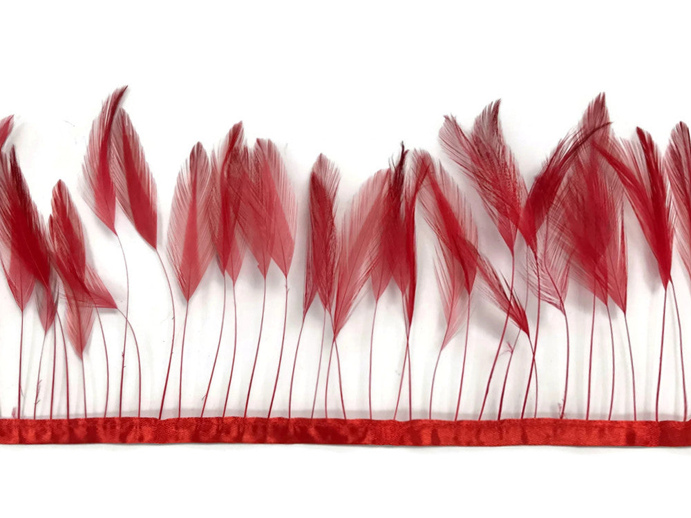 1 Yard - Red Stripped Rooster Neck Hackle Eyelash Wholesale Feather Trim (Bulk)