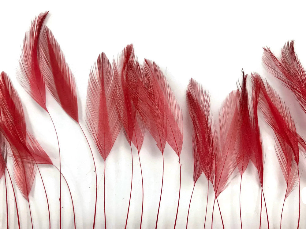 1 Dozen - Red Stripped Rooster Hackle Feather