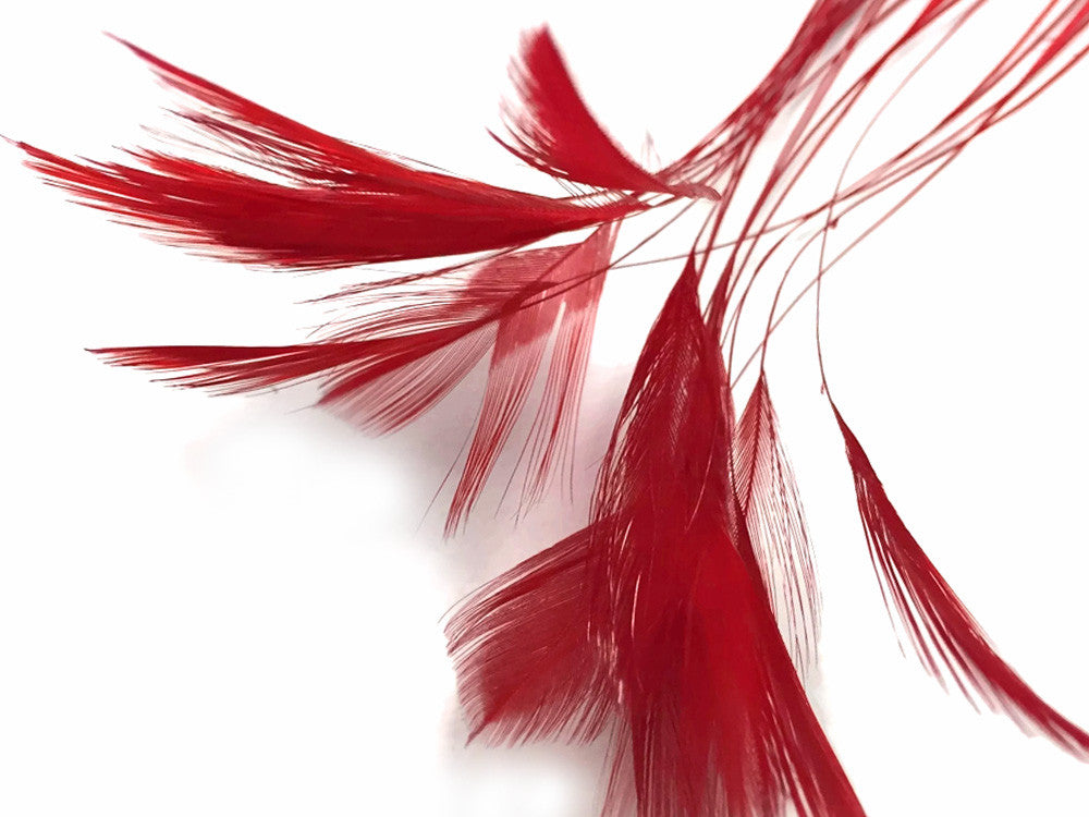 1 Yard - Red Stripped Rooster Neck Hackle Eyelash Wholesale Feather Trim (Bulk)